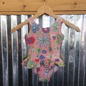 Girls pink floral one piece swimsuit